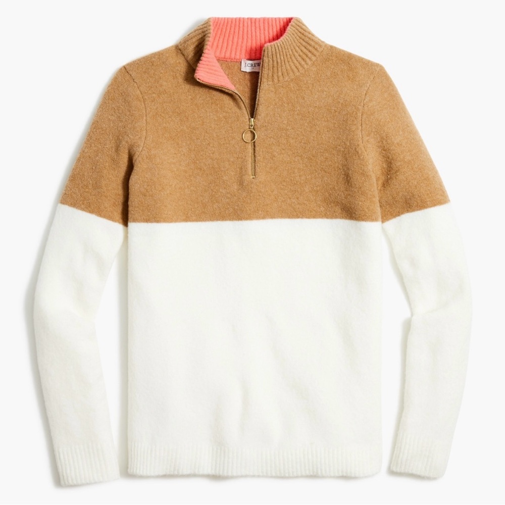 J Crew Colorblock Half-Zip Sweater L